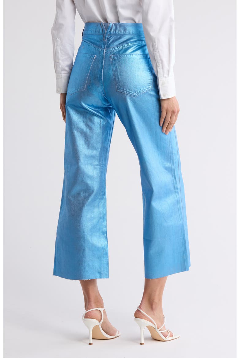 Taylor High Waist Raw Hem Ankle Wide Leg Jeans, Alternate, color, LT BLUE METALLIC