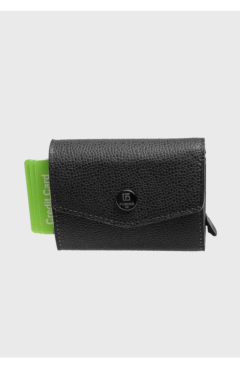Furniq UK Genuine Leather Caviar Pattern Snap Closure Wallet and Card Holder, Main, color, Black