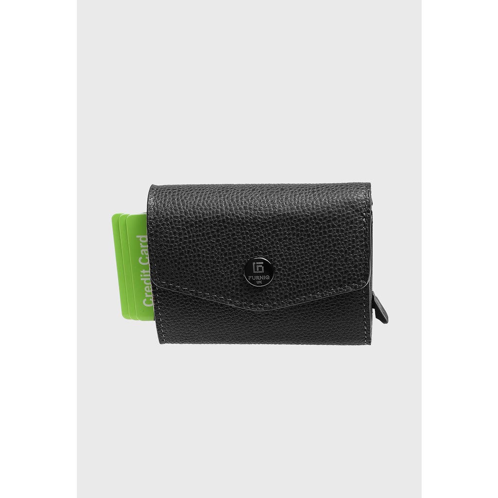 Furniq Uk Genuine Leather Caviar Pattern Snap Closure Wallet And Card Holder In Black