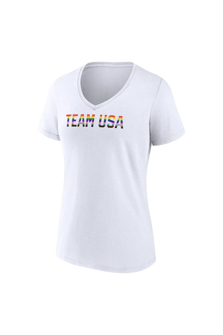 Women's Fanatics Branded White Team USA Pride Striped V-Neck T-Shirt, Alternate, color, White