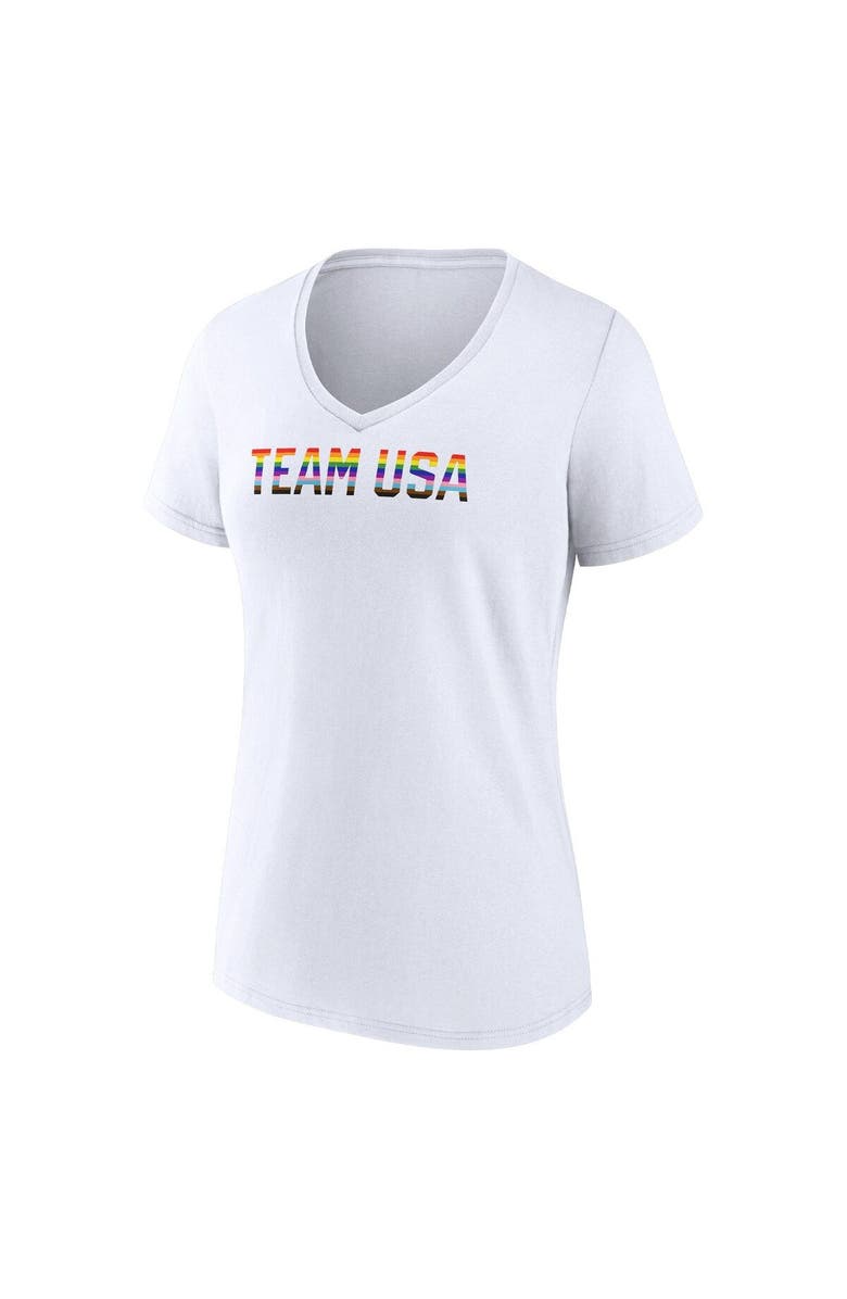 FANATICS Women's Fanatics Branded White Team USA Pride Striped V-Neck T-Shirt, Alternate, color, White