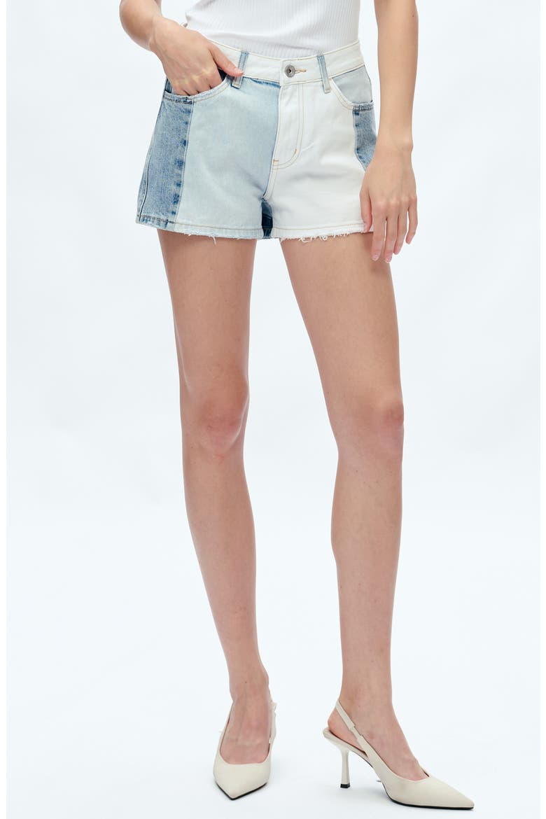 Elsa Patchwork Cut Off Denim Shorts, Main, color, LIGHT BLUE
