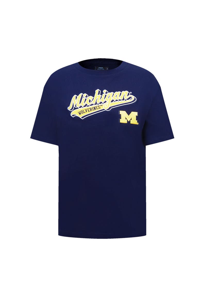 Women's Pro Standard Navy Michigan Wolverines Script Tail Oversized Boyfriend T-Shirt, Alternate, color, Navy