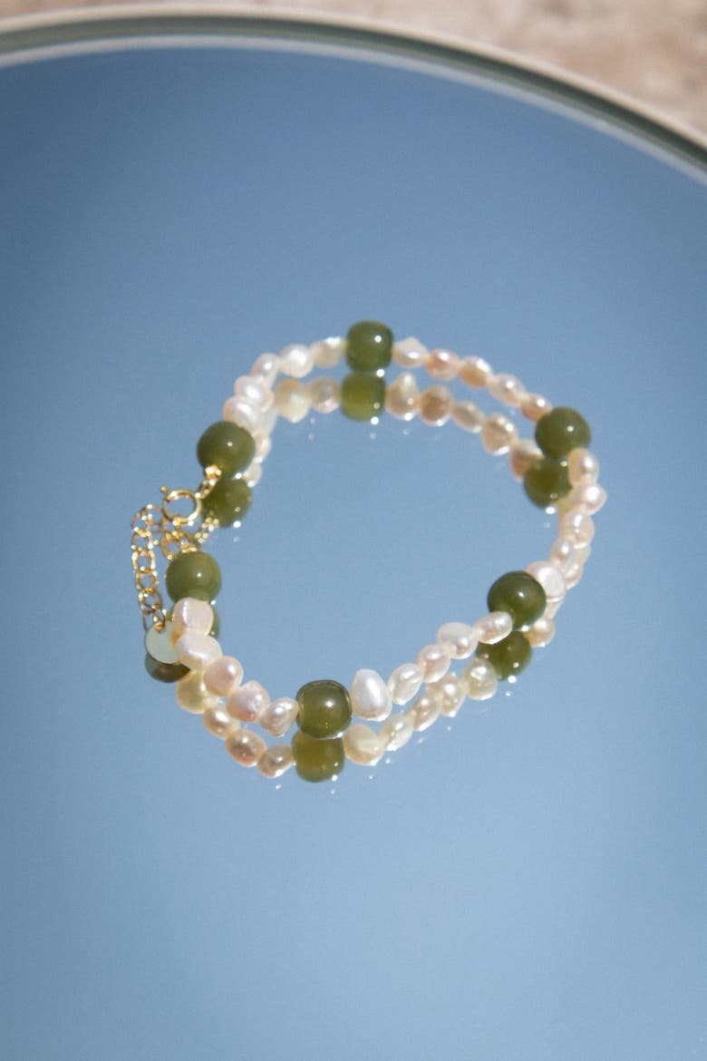 Isabelle Pearl and green jade bracelet, Alternate, color, Light green