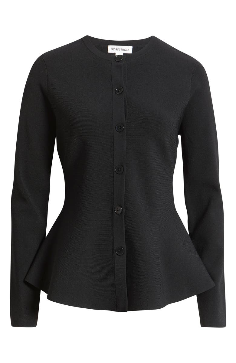 Nordstrom Flared Crewneck Cardigan, Alternate, color, Black