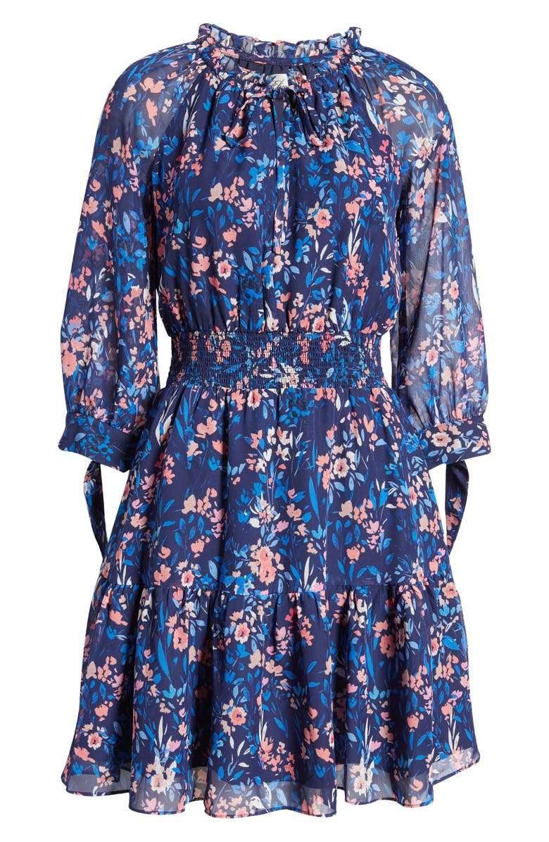 Eliza J Floral Smocked Waist Long Sleeve Dress, Alternate, color, 