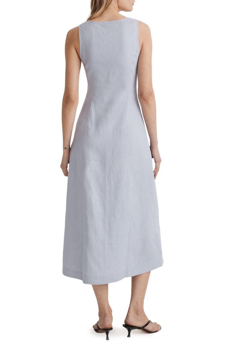 Button Front Linen Midi Dress, Alternate, color, DISTANT PERI