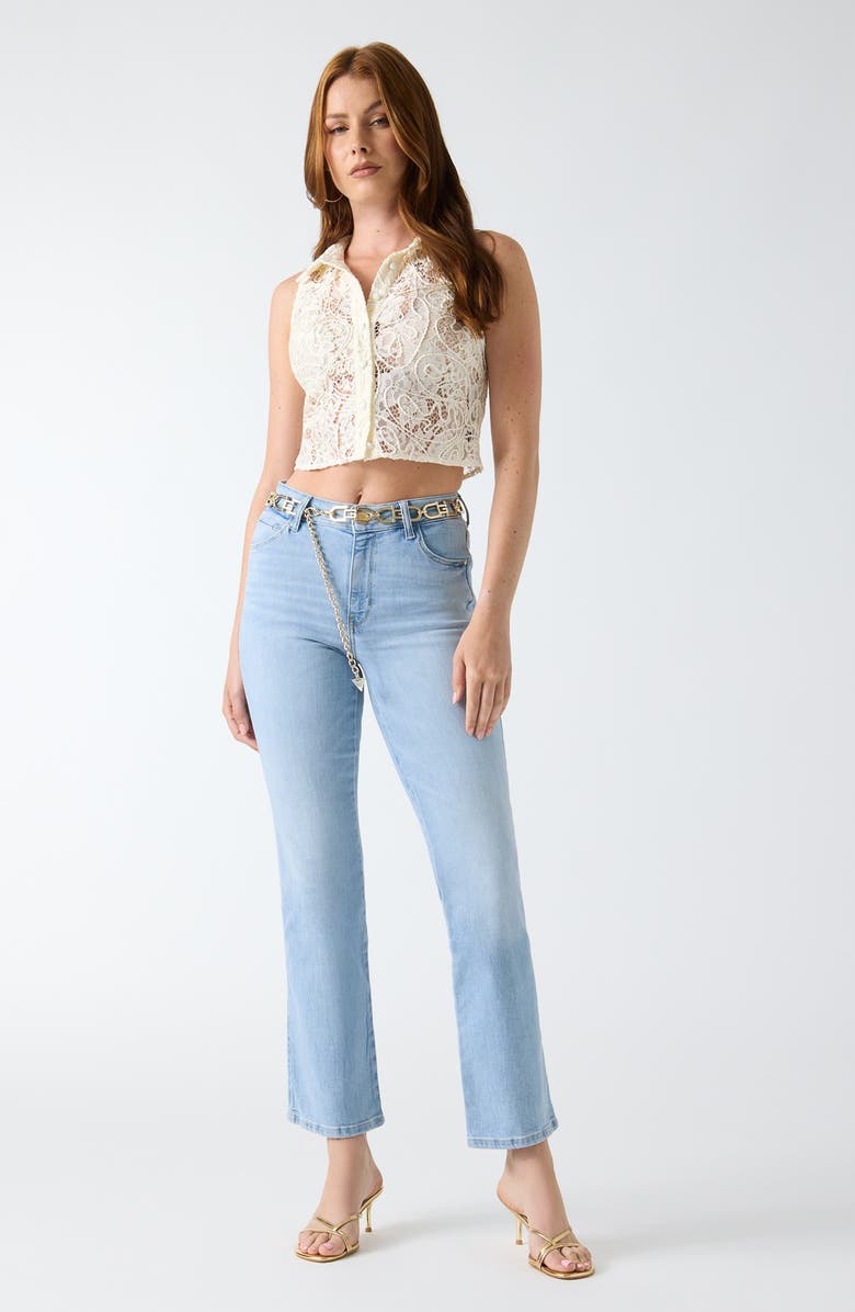 GUESS Hudson Lace Sleeveless Crop Shirt, Alternate, color, Cream White