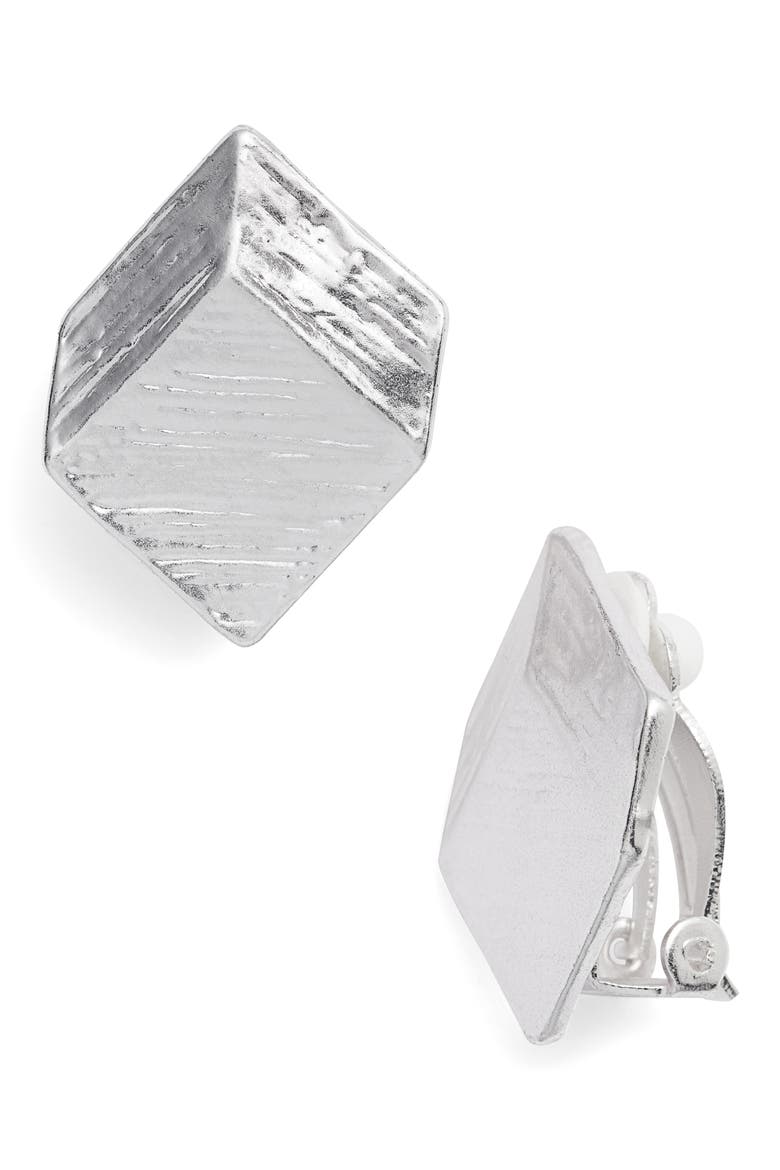 Brushed Square Clip-On Earrings, Main, color, SILVER
