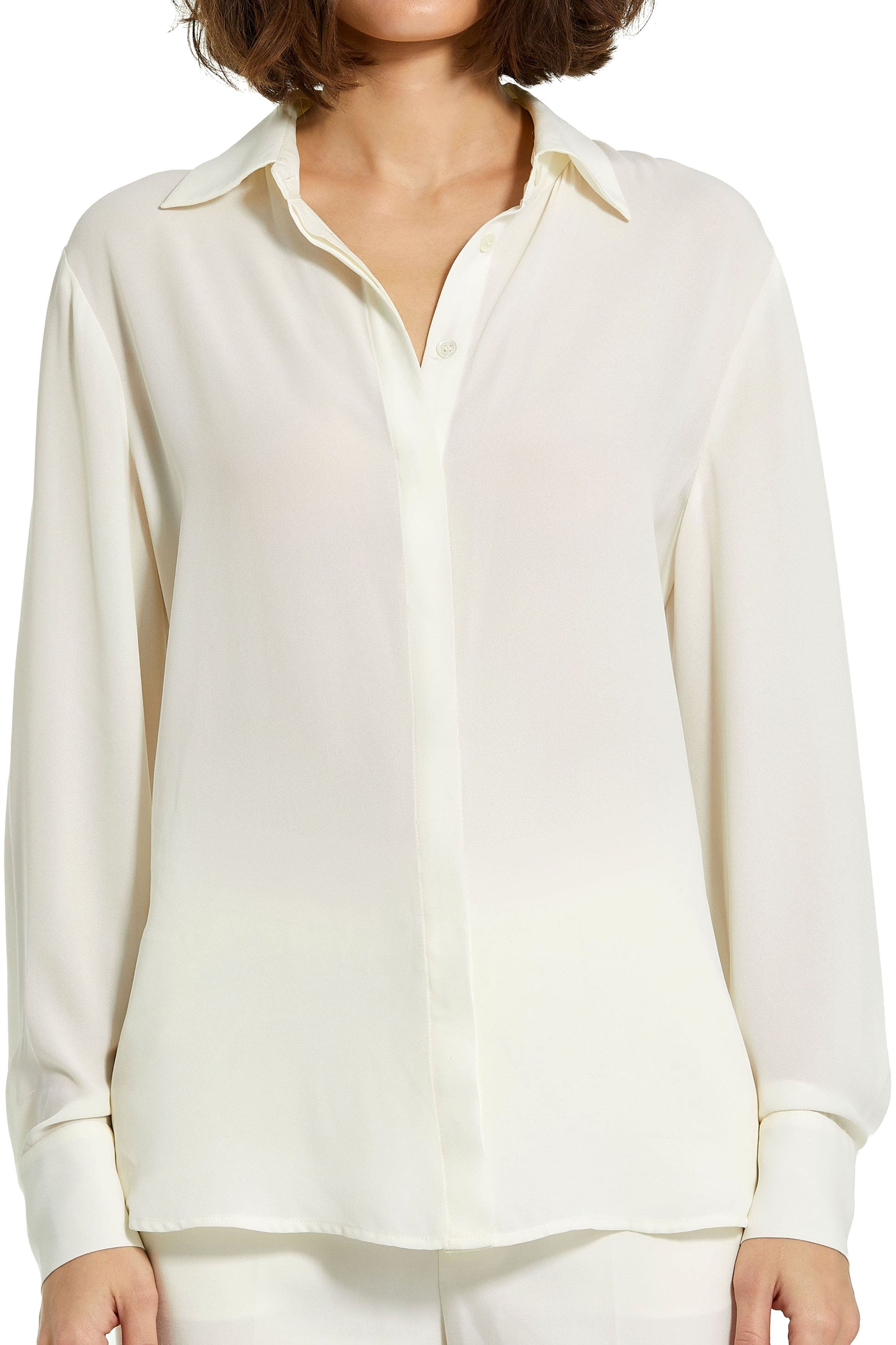 Mac Duggal Classic Georgette Collar Button Up Shirt in Cream 