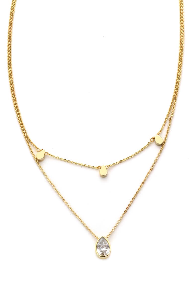 Panacea Crystal Teardrop Double Row Necklace, Main, color, Gold