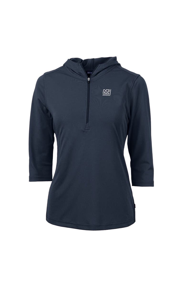 Cutter & Buck Women's Cutter & Buck Navy New York Giants Throwback Logo Virtue Eco Pique 3/4 Sleeve Half-Zip Pullover Hoodie, Alternate, color,