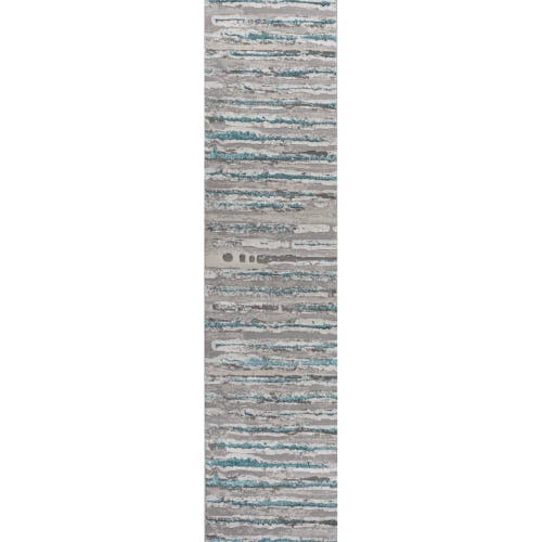 Jonathan Y Batten Modern Stripe Area Rug In Gray/turquoise