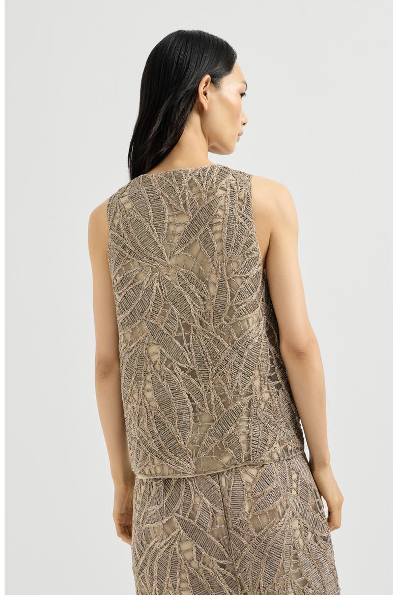 Linen and cotton dazzling cacao leaves embroidery top, Alternate, color, Rope
