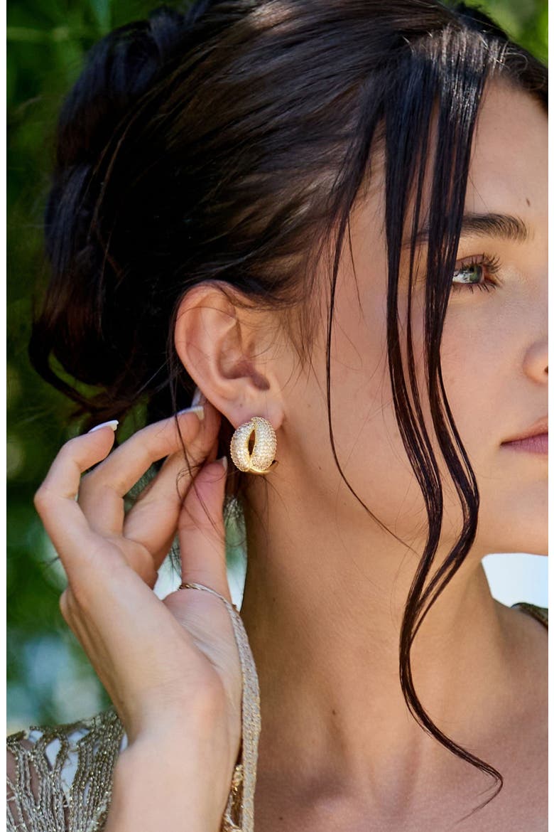 Zircon Cowrie Shell Stud Earrings, Alternate, color, GOLD