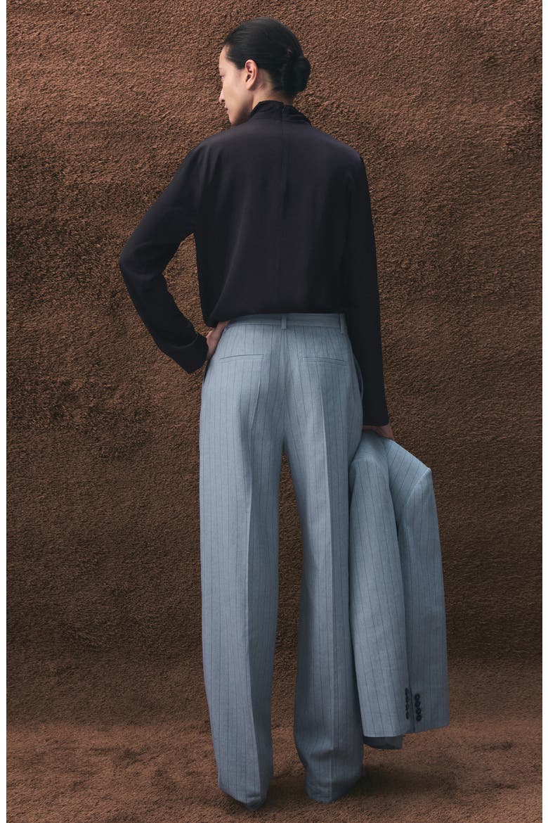 Pleated Pinstripe Suit Pants, Alternate, color, BLUE