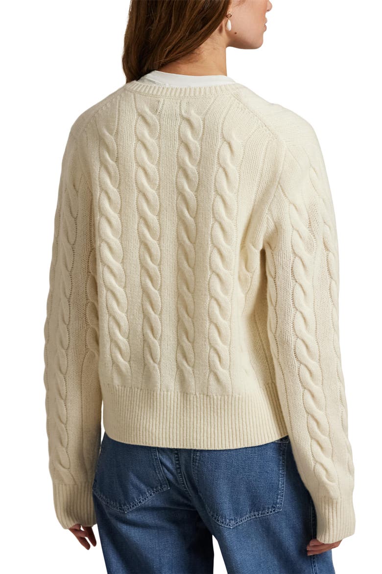 Cable Knit Wool & Cashmere Cardigan, Alternate, color, AUTHENTIC CREAM