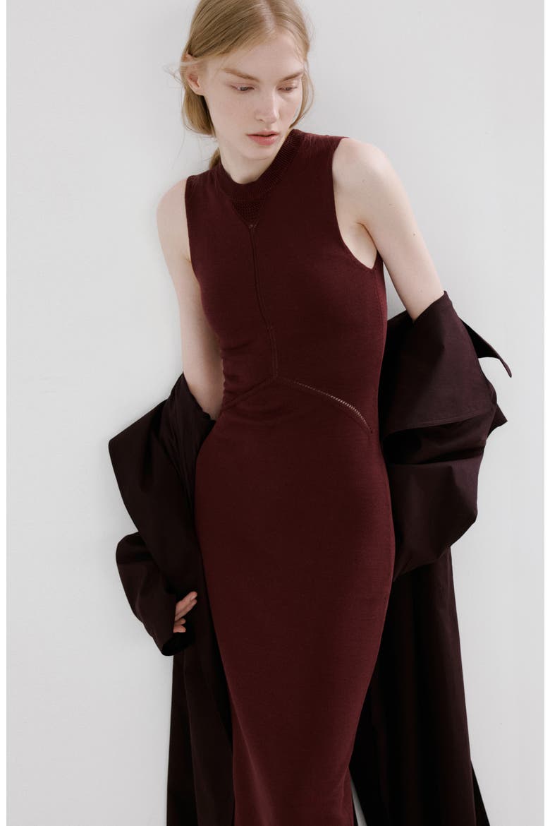 Knit Midi Dress, Alternate, color, WINE