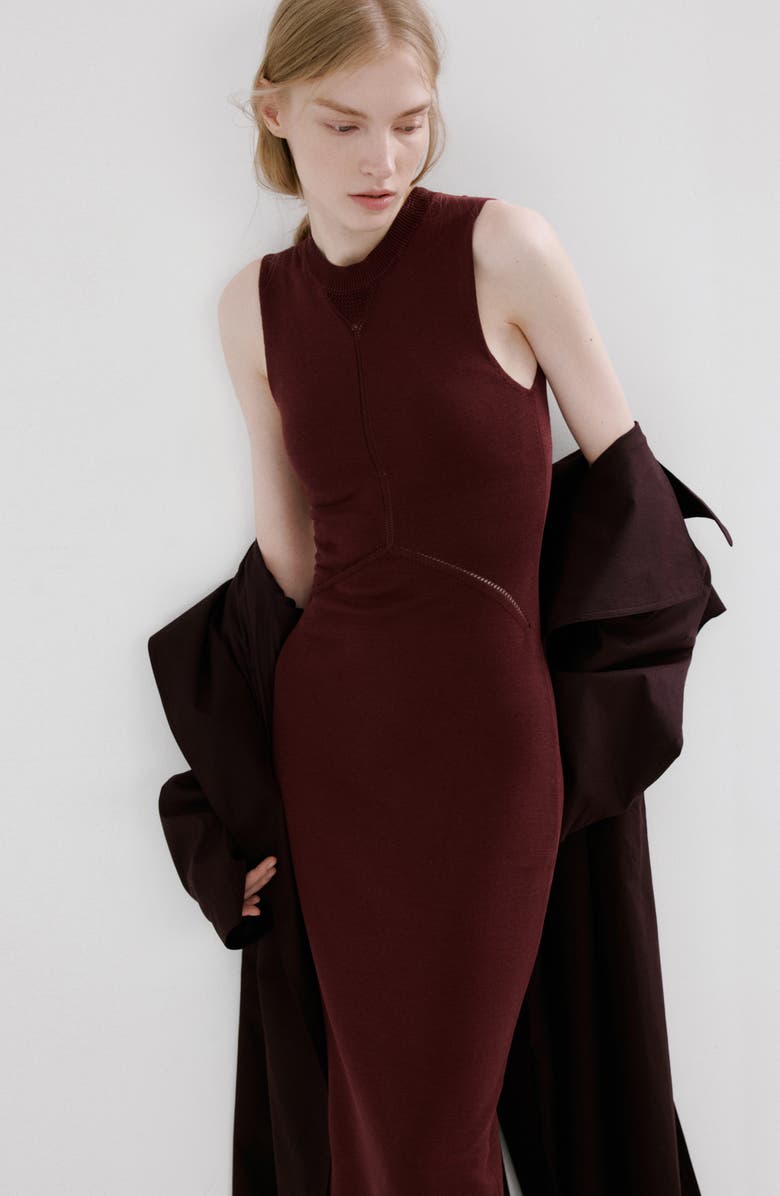 MANGO Knit Midi Dress, Alternate, color, Wine