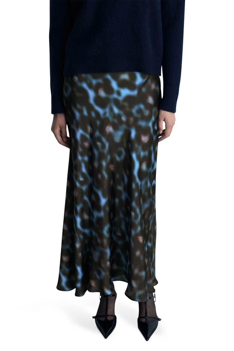 Print Satin Maxi Skirt, Main, color, BLUE