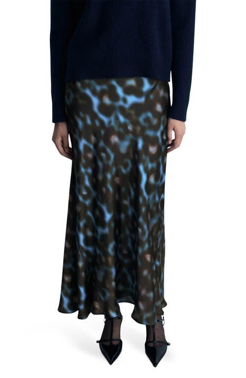 Mango Print Satin Maxi Skirt In Blue