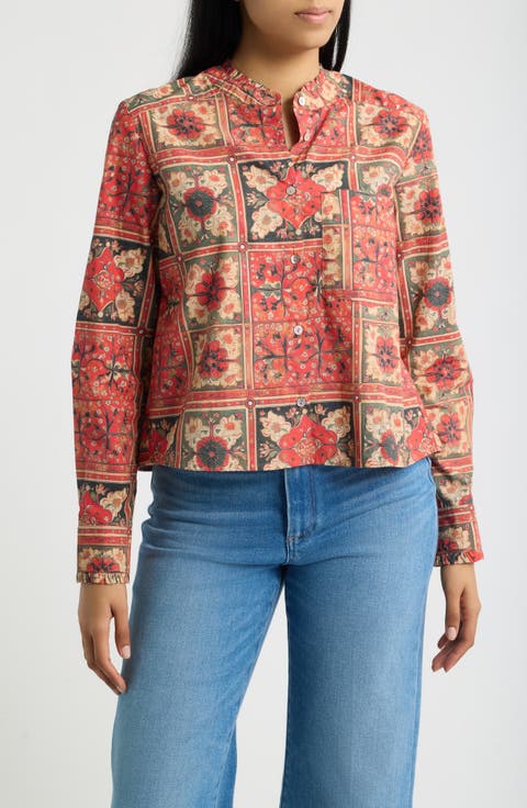 Ruffle Cotton Crop Button-Up Shirt