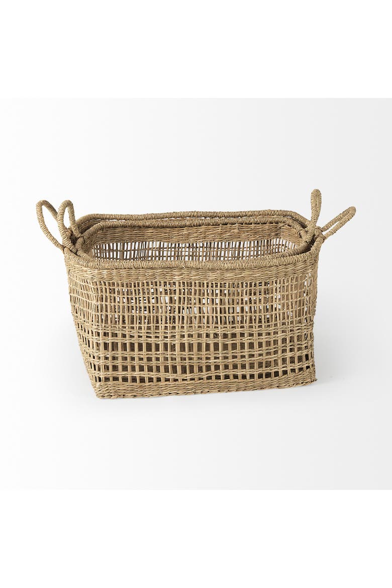 Bellisa Seagrass Rectangular Basket W/ Handles, Alternate, color, Brown