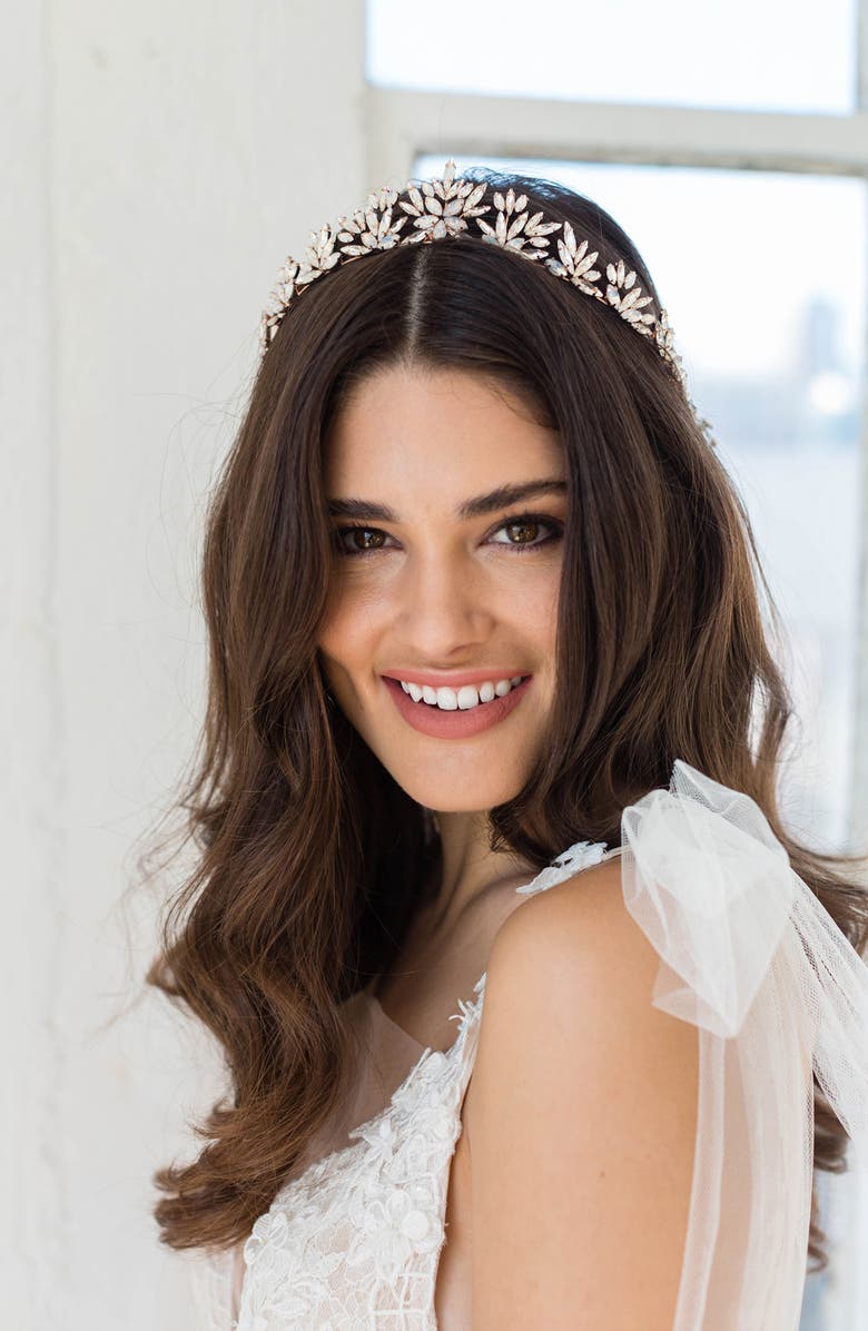 Brides & Hairpins Honora Crystal & Opal Crown, Alternate, color, Gold