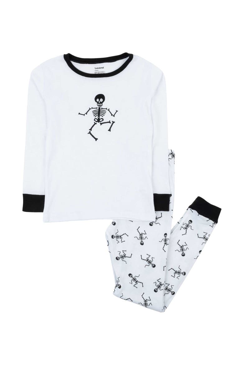 Kids Two-Piece Cotton Halloween Matching Family Pajamas, Fun Prints, Alternate, color, White Skeleton