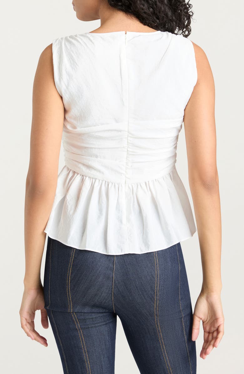 Cinq à Sept Sina Ruched Sleeveless Peplum Top, Alternate, color, White