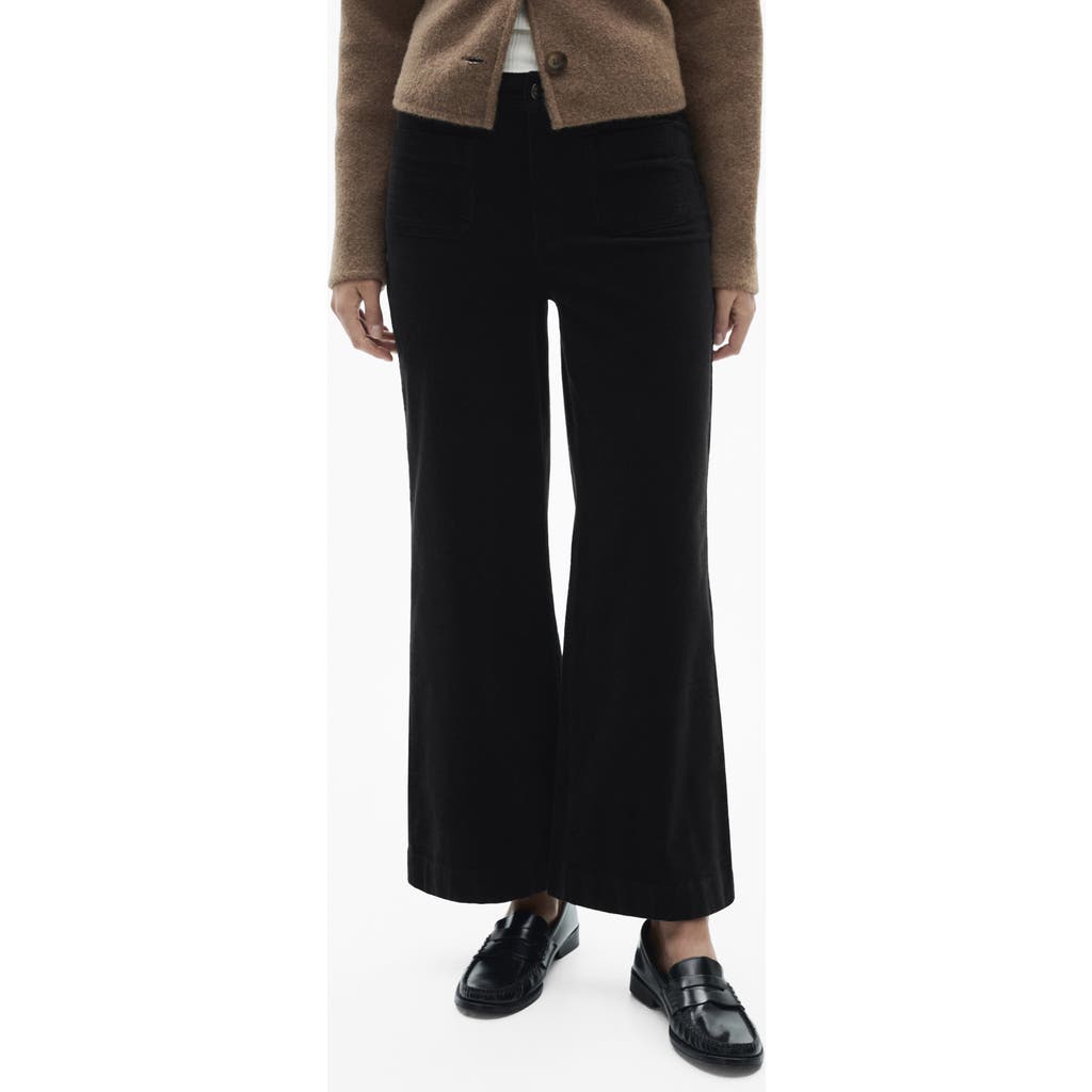 Shop Mango Catherin High Waist Crop Wide Leg Corduroy Culotte Pants In Black