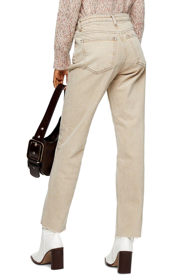 Raw Hem High Waist Straight Leg Jeans, Alternate, color, STONE