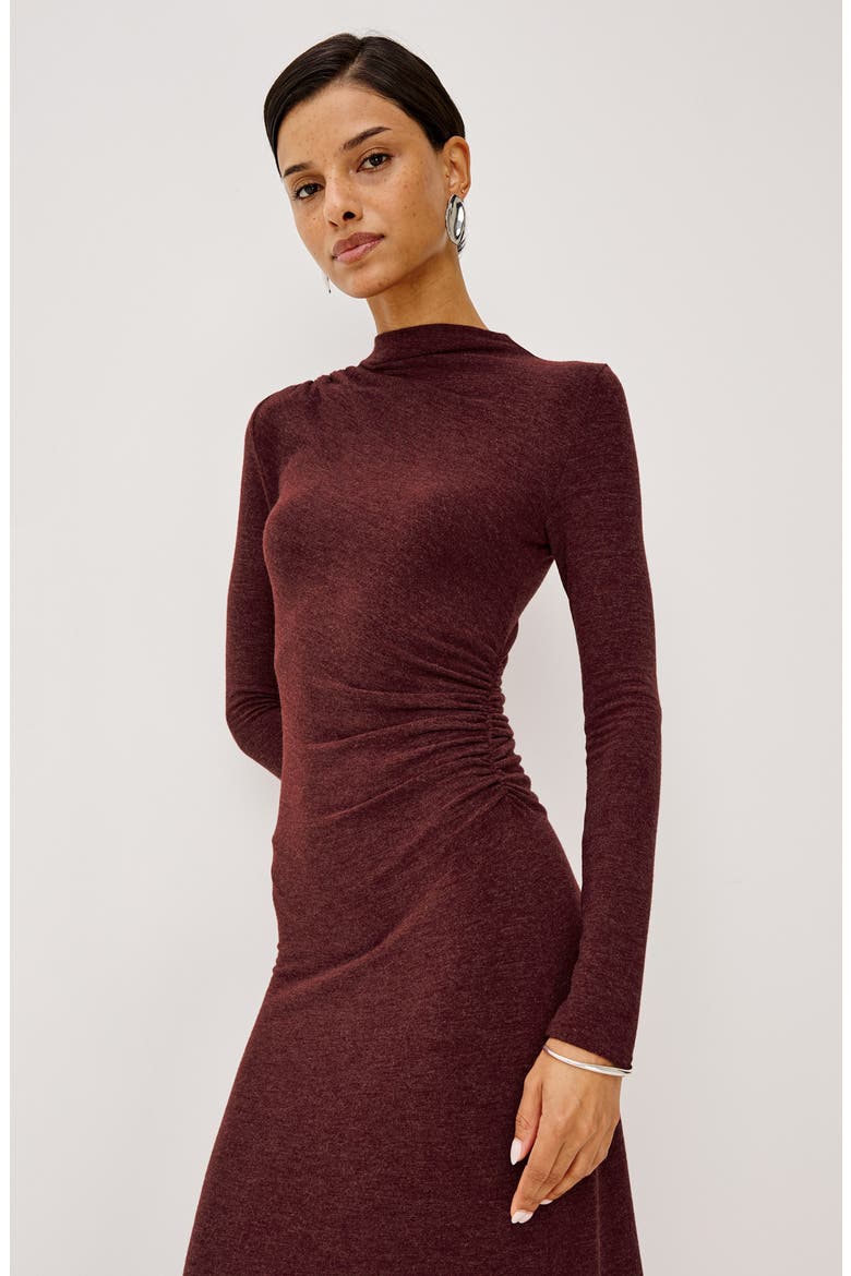 Margaret Mock Neck Jersey Midi Dress, Alternate, color, MERLOT
