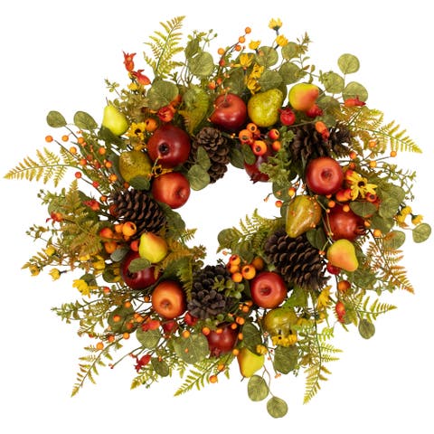 Apples, Pears and Ferns Artificial Fall Harvest Wreath - 26"