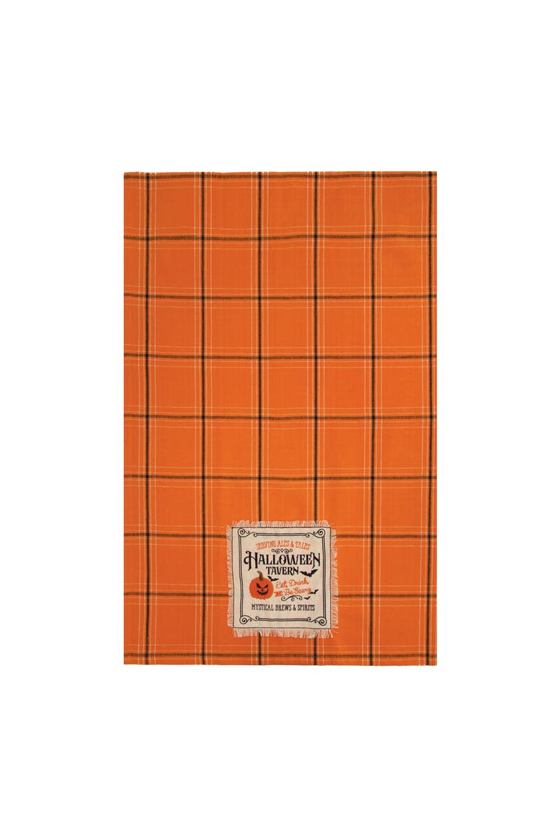 Halloween Tavern Plaid Vintage Inspired 100% Cotton Woven Dishtowel, Main, color, Orange