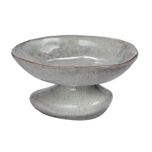 Storied Home Speckled Stoneware Organic Shaped Footed Dish In Gray