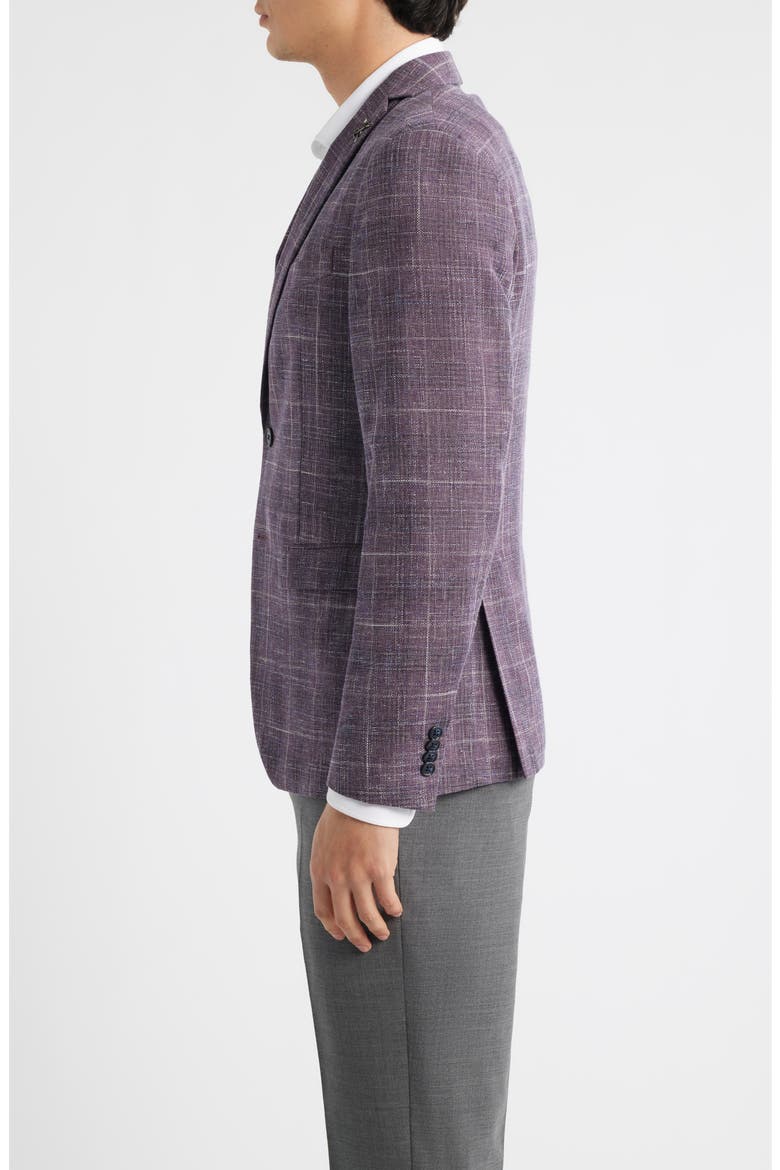 Varick Slim Fit Purple Check Slub Wool & Cotton Blend Sport Coat, Alternate, color, BURGUNDY