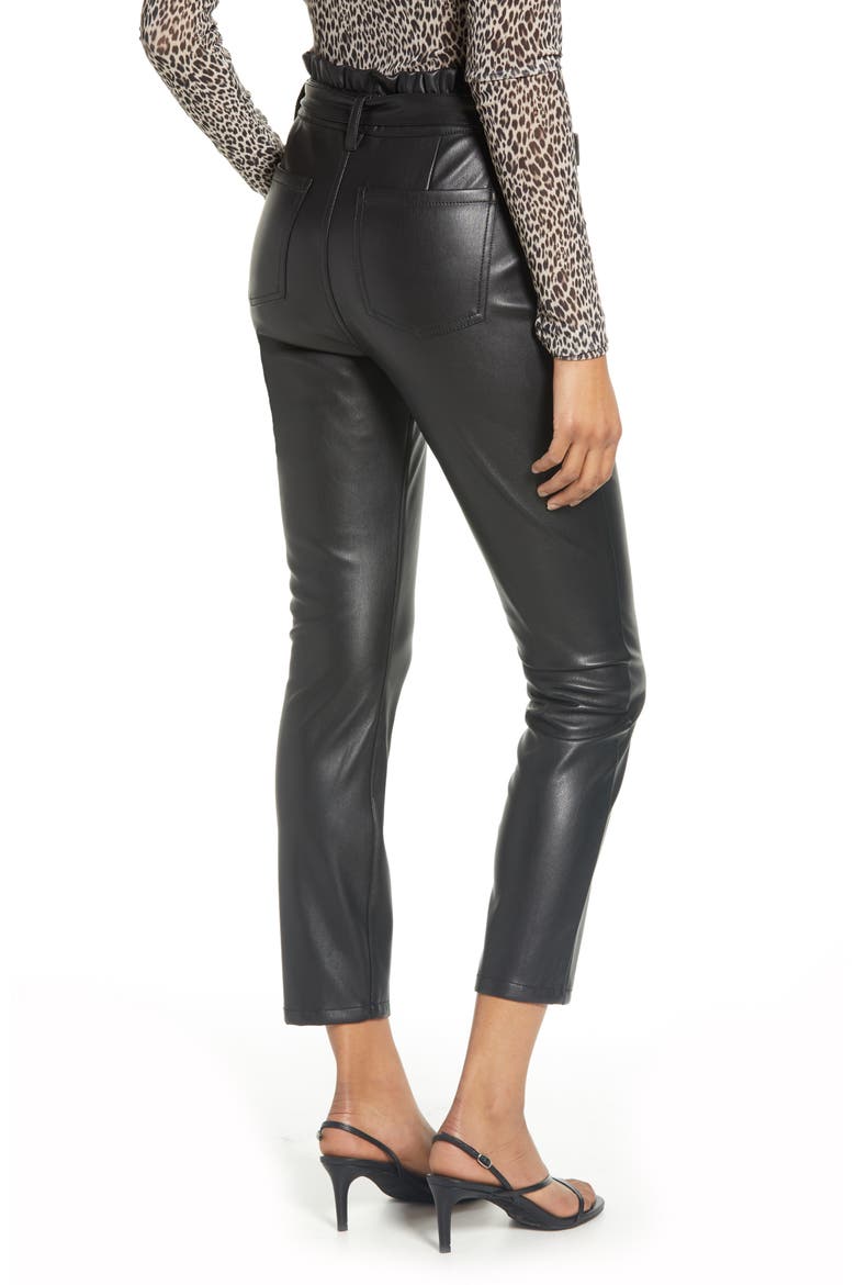 Paperbag Waist Faux Leather Ankle Pants, Alternate, color, BLACK