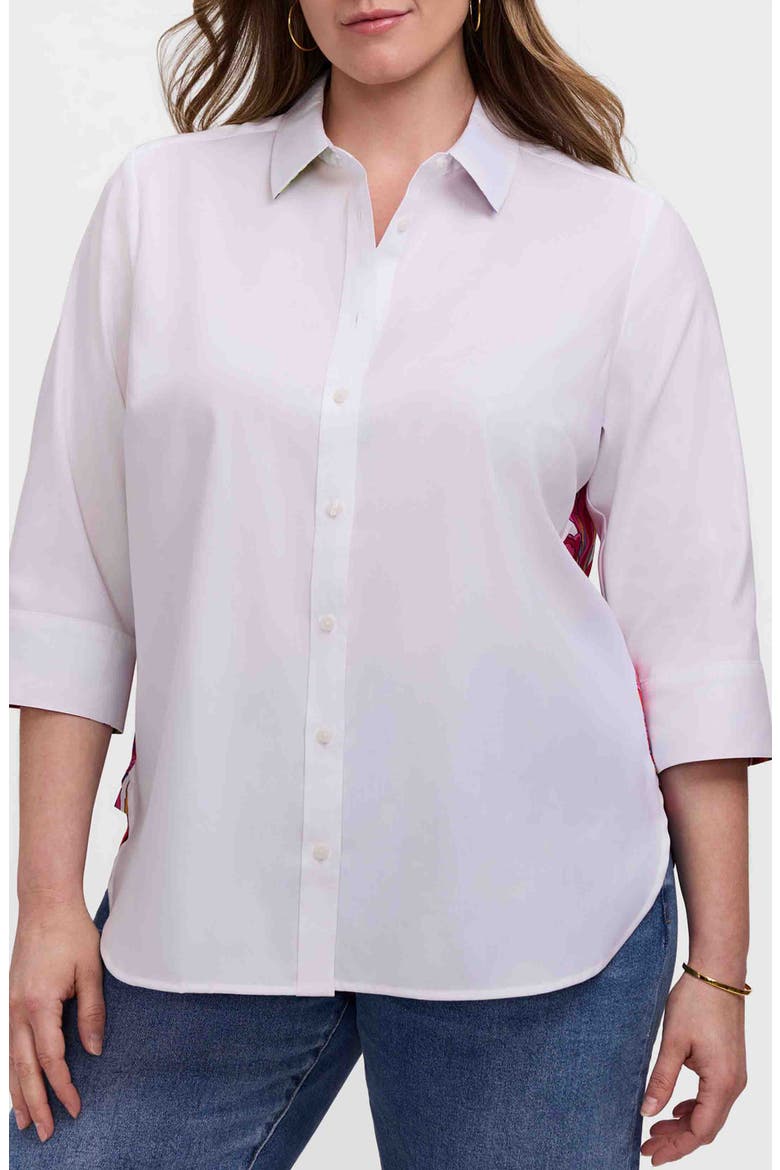 Meghan Para Blooms Mix Print Stretch Cotton Blend Button-Up Shirt, Main, color, PINK/ WHITE MULTI