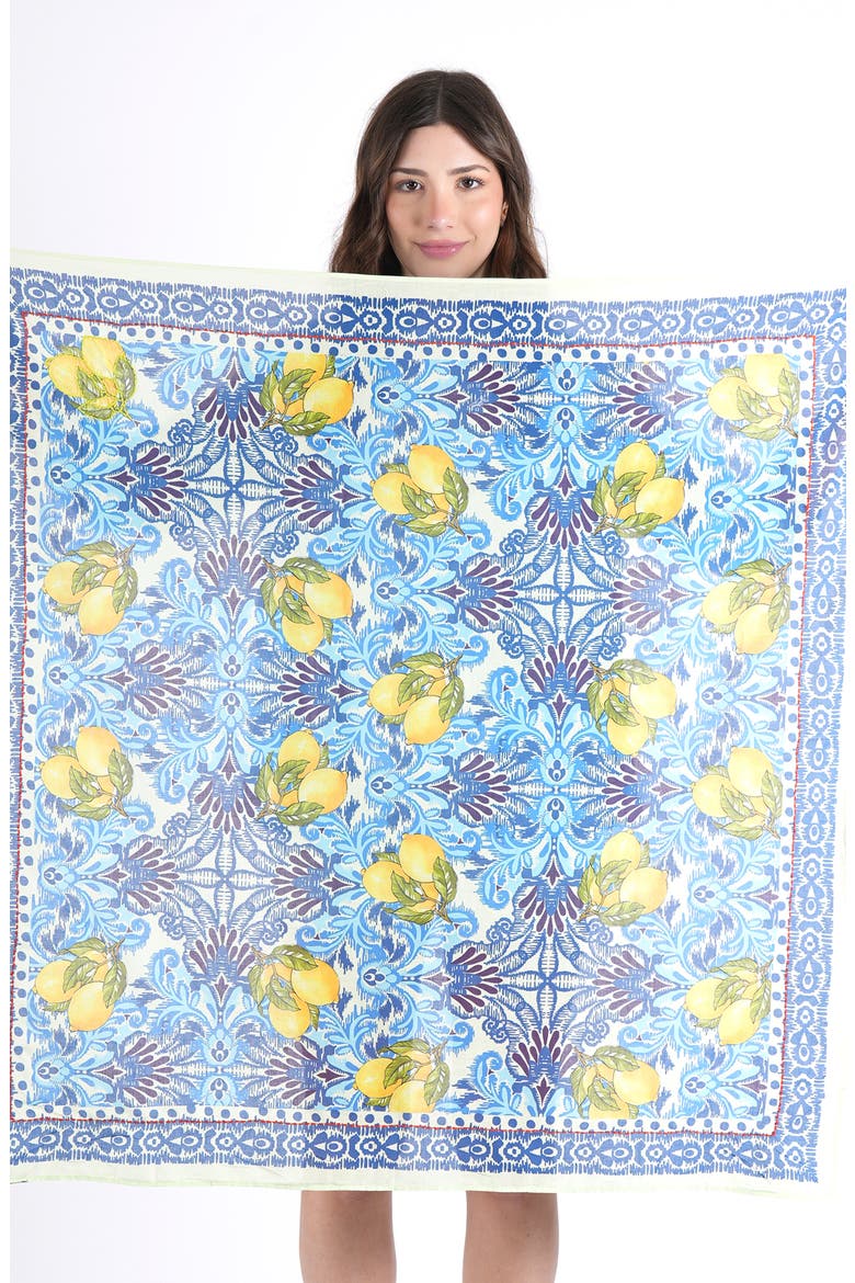Lemon Print Cotton Scarf, Alternate, color, COBALT BLUE