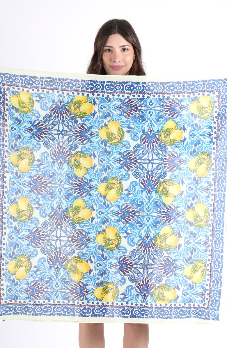 Vismaya Lemon Print Cotton Scarf, Alternate, color, Cobalt Blue