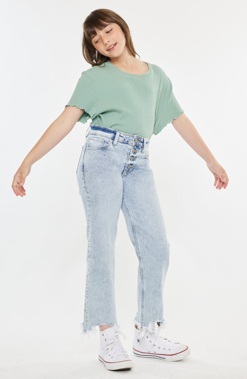 Kancan Kandy High Rise Cropped Straight Jeans In Blue