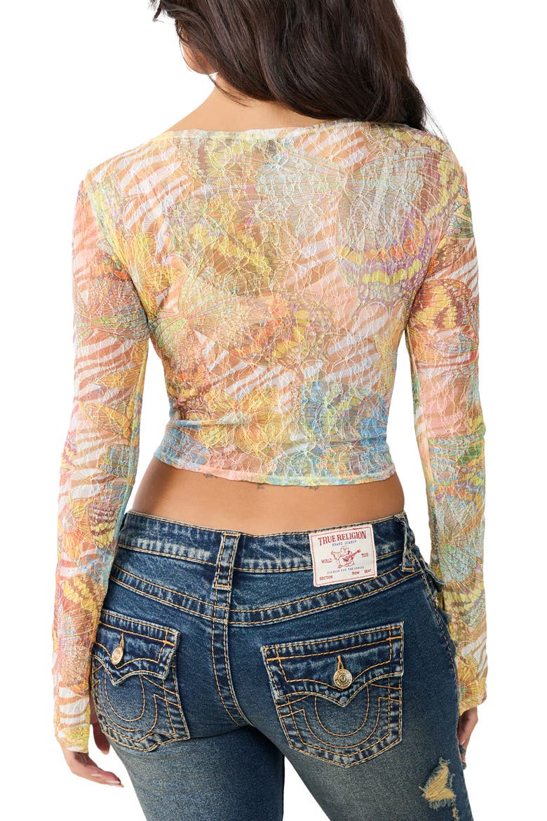 Butterfly Logo Boat Neck Lace Top, Alternate, color, DOUBLE CREAM