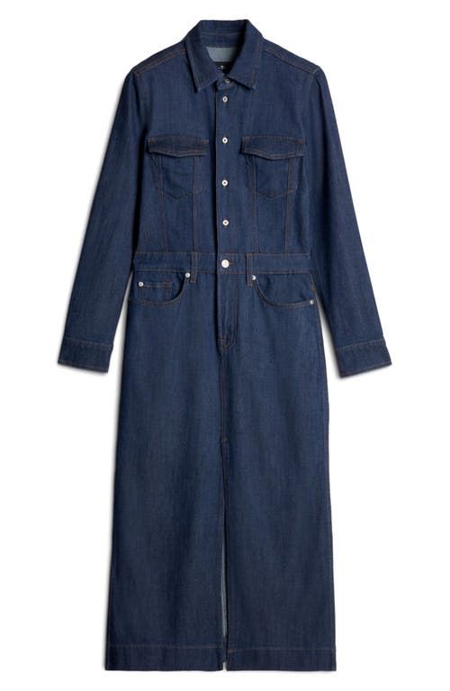 7 For All Mankind Long Sleeve Denim Midi Dress In Blue
