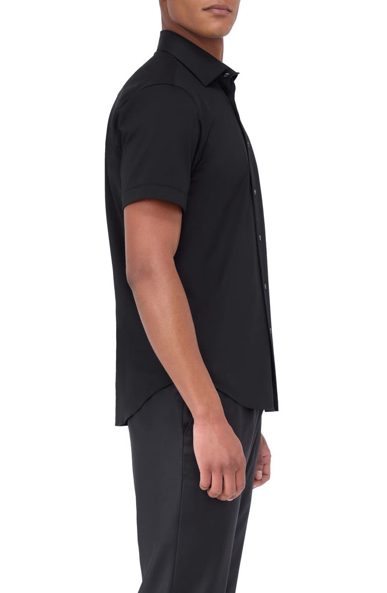Bugatchi Miles OoohCotton<sup>®</sup> Solid Short Sleeve Button-Up Shirt, Alternate, color, Black