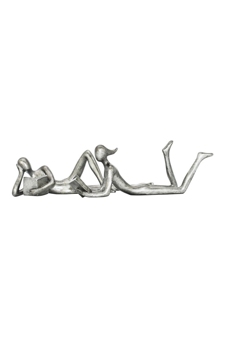 Man & Women Readers Set of 2 Sculpture, Alternate, color, PEWTER