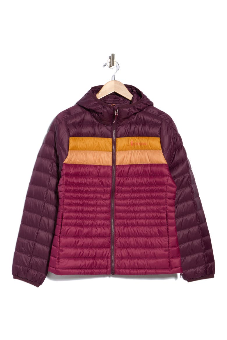 Fuego 800-Fill-Power Down Hooded Jacket, Alternate, color, BLACKBERRY AND JAM