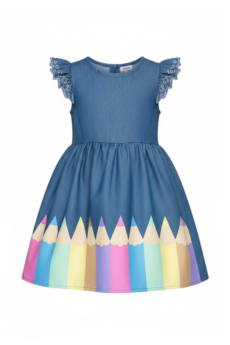 Color Me Pretty Ruffle Sleeve Denim Dress, Main, color, Blue