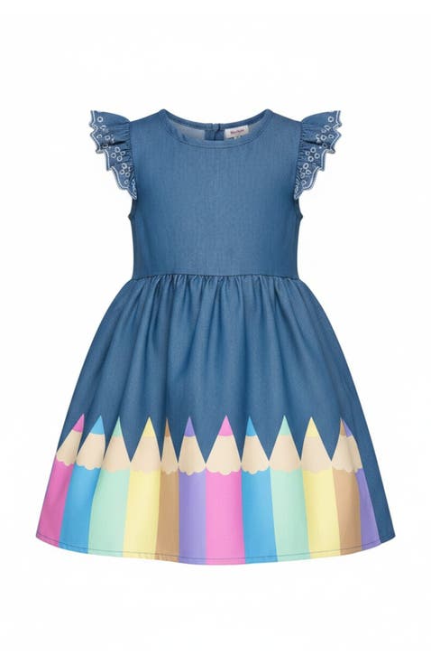 Color Me Pretty Ruffle Sleeve Denim Dress
