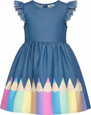 Mia Belle Girls Color Me Pretty Ruffle Sleeve Denim Dress